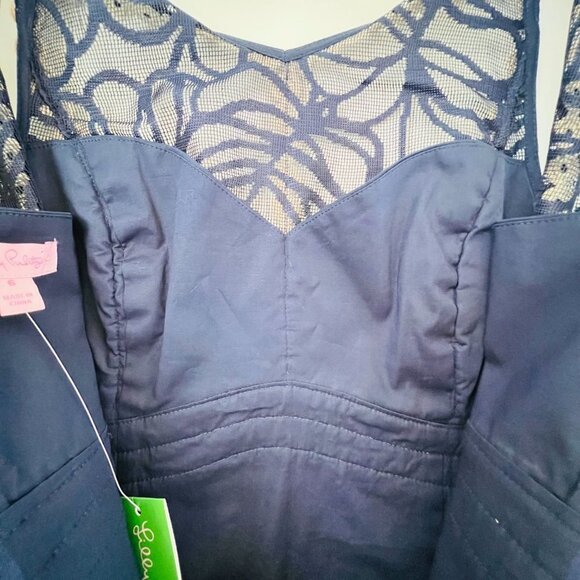 Lilly Pulitzer NWT Leigh Stretch Shift Dress True Navy & Gold Lace Detail Sz 6 - Picture 12 of 16